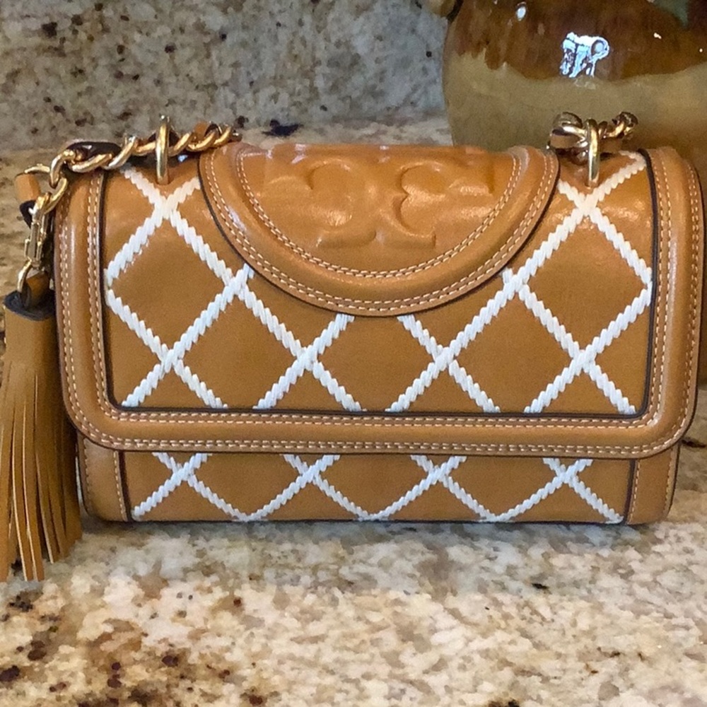 *NEW* Tory Burch Fleming Pop Quilt Small Convertible Bag/Dark Cannoli